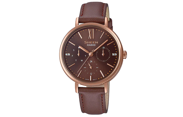 CASIO CASIO SHEEN Collection Quartz Movement Genuine Leather Strap Watch Women's Watch Coffee Watch Dial