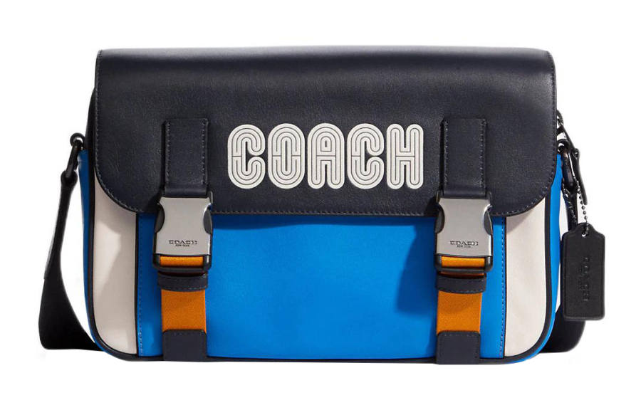 COACH Track Cow Leather Shoulder Bag, Crossbody Bag Large Men's Black & Blue