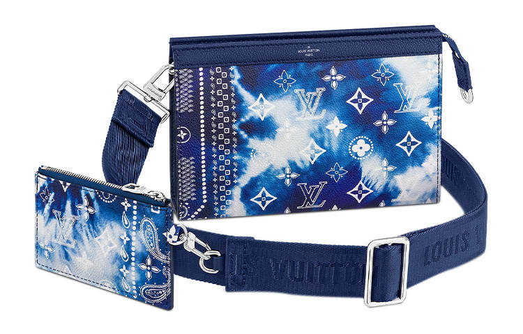 LOUIS VUITTON Cow Leather 2 in 1 Card Holder Shoulder Bag, Crossbody Bag Men's Tie Dye Blue