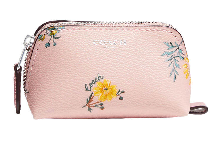 COACH Canvas With Leather Clutch Wrist Bag Makeup Bag Mini Women's Pink
