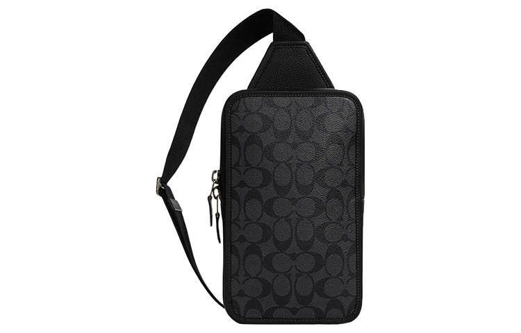 COACH Sullivan Refined Pebbled Leather With Canvas Crossbody Bags Small Men's Charcoal Black