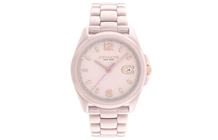 COACH GREYSON Wrist Watches Quartz Movement Ceramic Strap Pink Watch Dial Women's Watch 30m Water Resistant