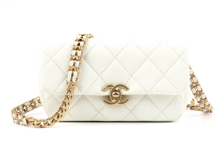 CHANEL 22P Grain Embossed Caviar Cow Leather Shoulder Bag, Crossbody Bag Women's White