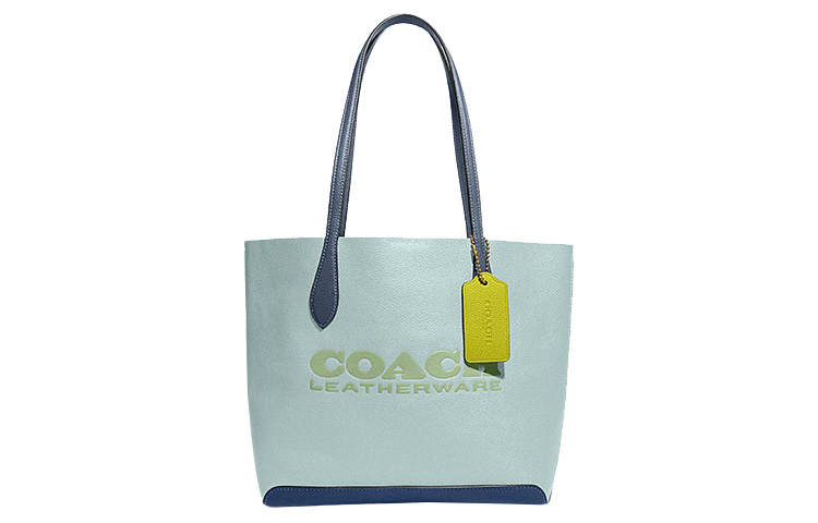 COACH Kia Cow Leather Tote Bag, Shopping Bag, Handbag, Shoulder Bag Women's Lake Water Blue & Multicolor
