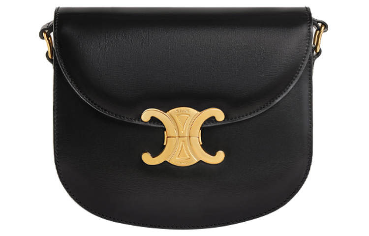 CELINE Triomphe Shiny Cow Leather Crossbody Bag, Shoulder Bag Small Women's Black