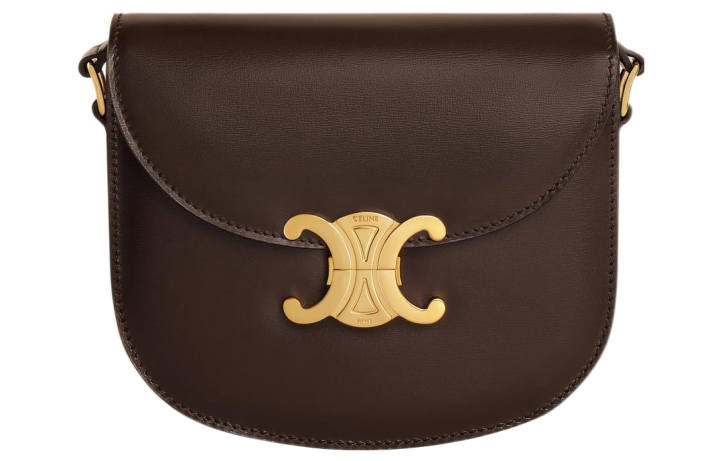 CELINE CELINE Triomphe Satin Smooth Cow Leather Crossbody Bag, Shoulder Bag Women's Chestnut Brown