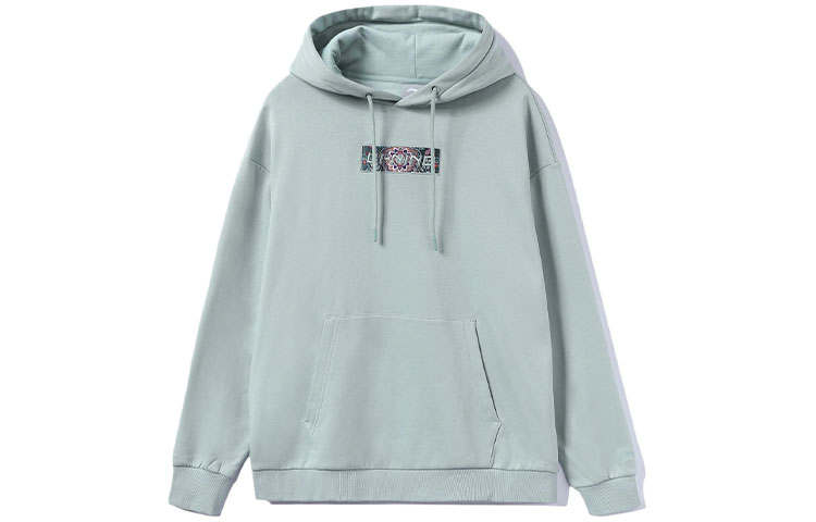 Li-Ning Li Ning Sports Life Collection Embroidered Logo Fleece Lined Warm Pullover Sweatshirt Unisex Gray Mist Green