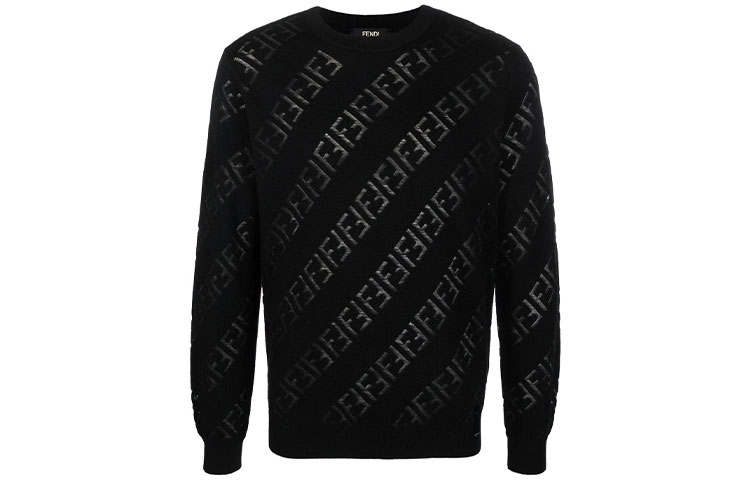 FENDI Sweaters Men's Black Crew Neck Moderate Other