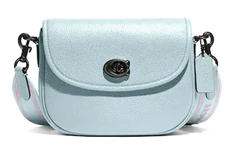 COACH Willow Pebbled Leather Saddle Bag, Shoulder Bag, Crossbody Bag Small Women's Lake Aqua Green