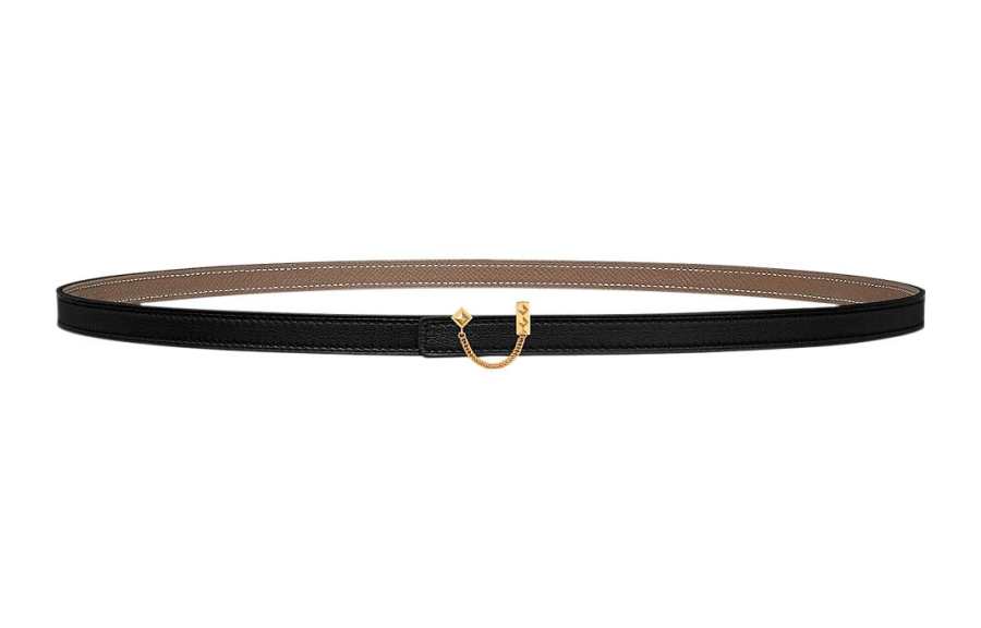 HERMES Carrousel Sturgeon Skin Leather Belts Women's Width 1.3cm