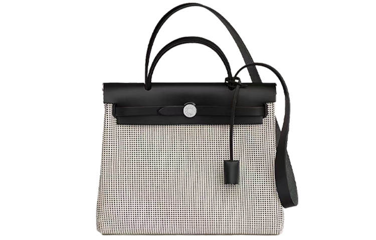 HERMES Herbag Zip Viking Quadrille Canvas And Hunter Cow Leather Shoulder Bag, Crossbody Bag, Handbag 31 Unisex