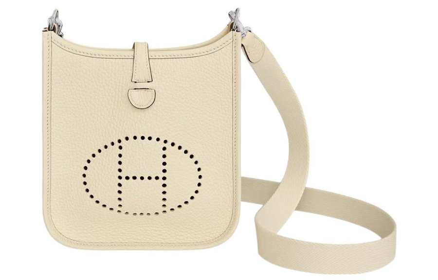 HERMES Evelyne Clemence Bullock Leather Crossbody Bag, Shoulder Bag Women's I2 Nata Cream White
