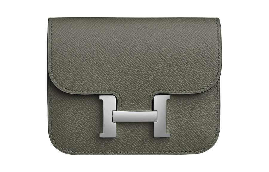 HERMES Constance Slim Silver Tone Buckle Epsom Calfskin Clutch Wallet Women's 0L Grismeyer Rain Cloud Gray