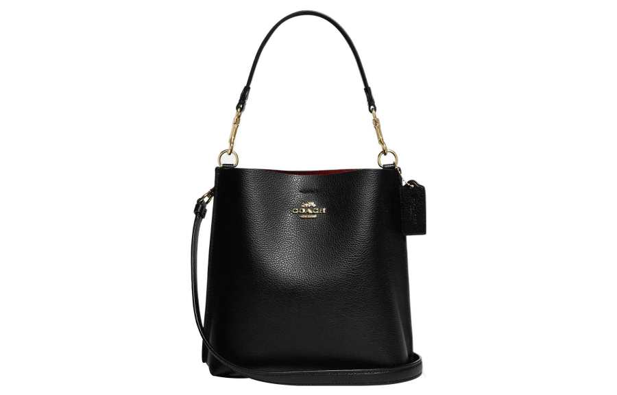 COACH Mollie Solid Color Leather Bucket Bag, Handbag, Shoulder Bag, Crossbody Bag 22 Women's Black