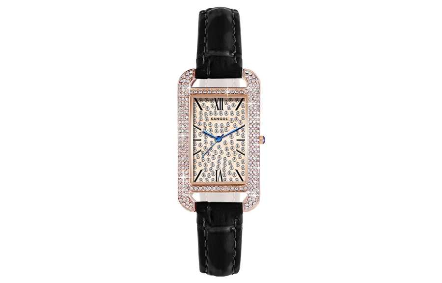 KANGOL Quartz Movement Genuine Leather Strap Watch Women's Watch Gold Dial