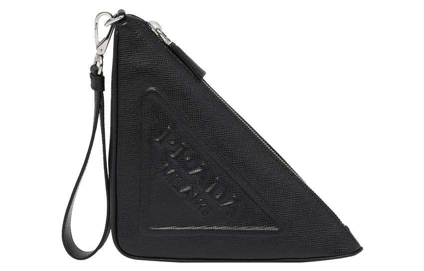 PRADA PRADA Triangle Leather Clutch Regular Men's Black