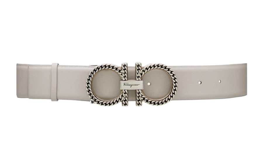 Ferragamo FERRAGAMO Gancini Leather Belts Women's Light Gray 3.5cm