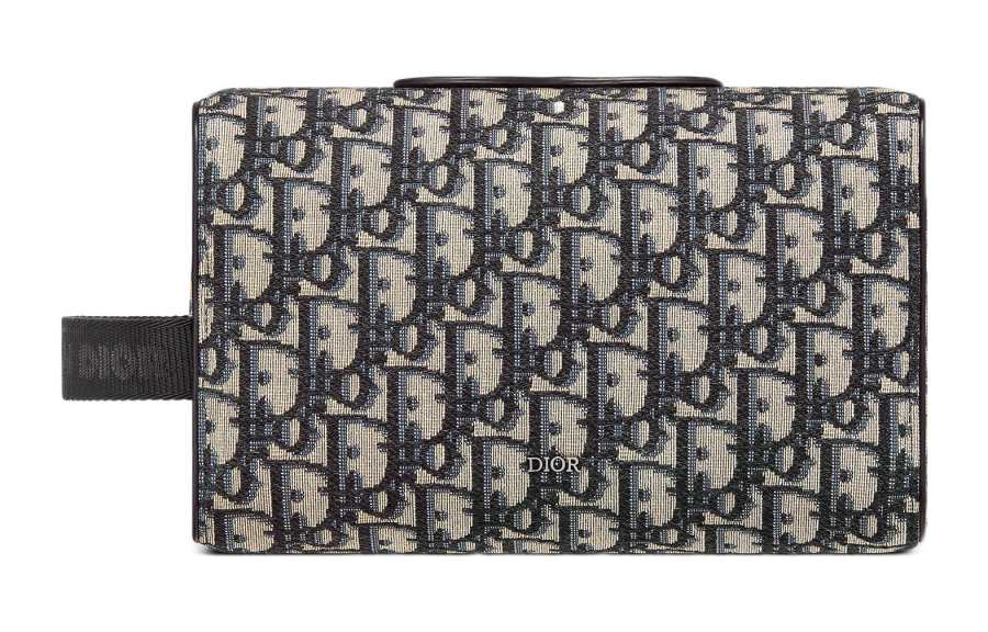 DIOR Lingot Print Jacquard Fabric Makeup Bag, Storage Bag, Clutch, Handbag, Toiletry Bag Men's Beige Black