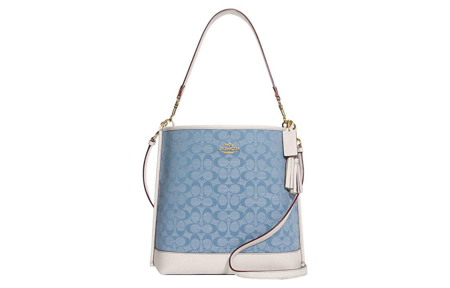 COACH Mollie Buckle Closure Classic Logo Chambord Plain Weave Fabric With Smooth Cow Leather