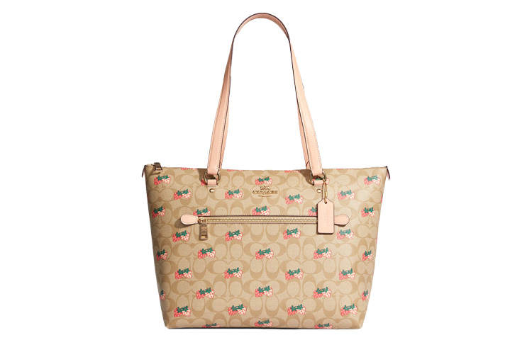 COACH Gallery Coated Canvas With Leather Tote Bag, Shopping Bag, Handbag, Shoulder Bag Large Women's Brown & Pink