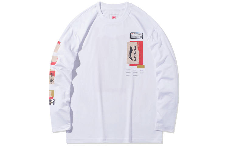 Li-Ning Li Ning T Shirts Unisex White Crew Neck Moderate Straight Fit