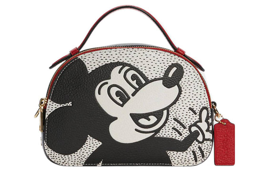 COACH Disney Collaboration Serena Pebbled Leather Handbag, Shoulder Bag, Crossbody Bag Small Women's Black & White