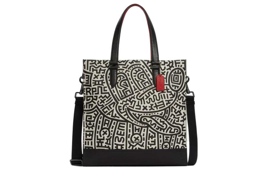 COACH Keith Haring Collaboration Graham Leather Tote Bag, Shopping Bag, Crossbody Bag Large Women's Black & White