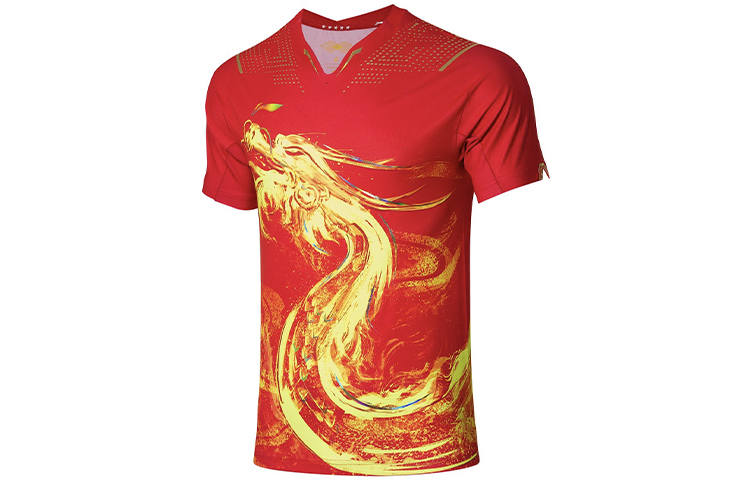 Li-Ning Li Ning Table Tennis Clothing Men's Red V Neck Moderate
