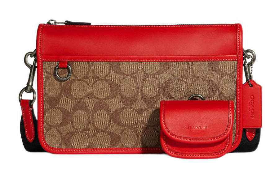 COACH Heritage Cow Leather One Shoulder Handbag, Crossbody Bag Medium Men's Brown & Red
