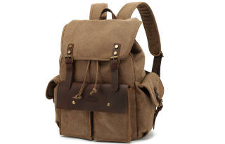 Slazenger Canvas With Top Grain Cow Leather Backpack Regular Unisex Gray/Khaki/Black