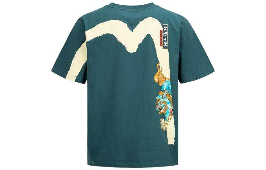 EVISU T Shirts Men's Dark Blue Crew Neck Moderate Straight Fit