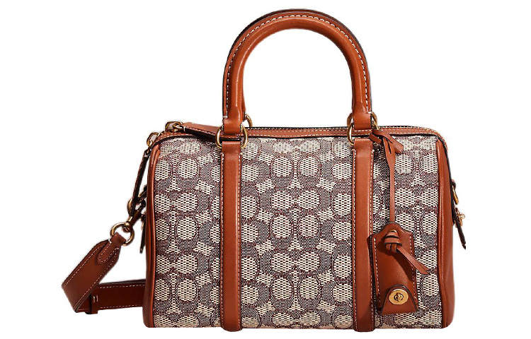 COACH Ruby Classic Jacquard Fabric With Chrome Tanned Leather One Shoulder Handbag, Crossbody Bag Medium Women's