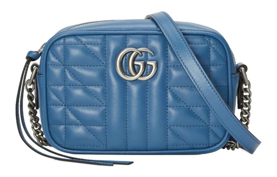 GUCCI GG Marmont Leather Camera Bag, Crossbody Bag, Shoulder Bag Mini Women's Blue