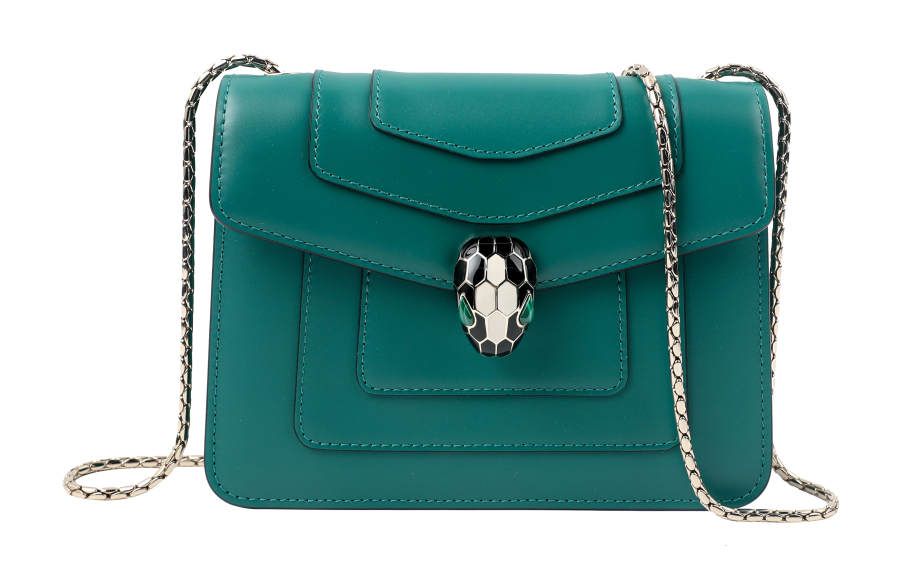 BVLGARI Serpenti Forever Calfskin Shoulder Bag, Crossbody Bag Small Women's Green