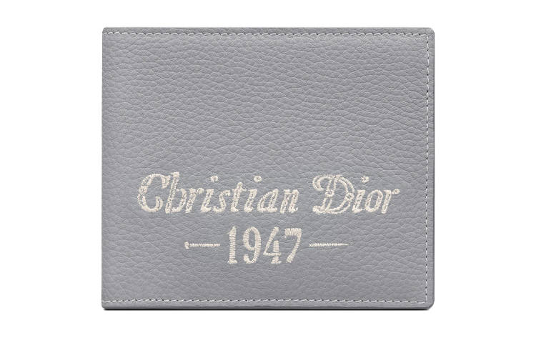 DIOR Grained Calfskin Card Holder, Wallet Men's Gray