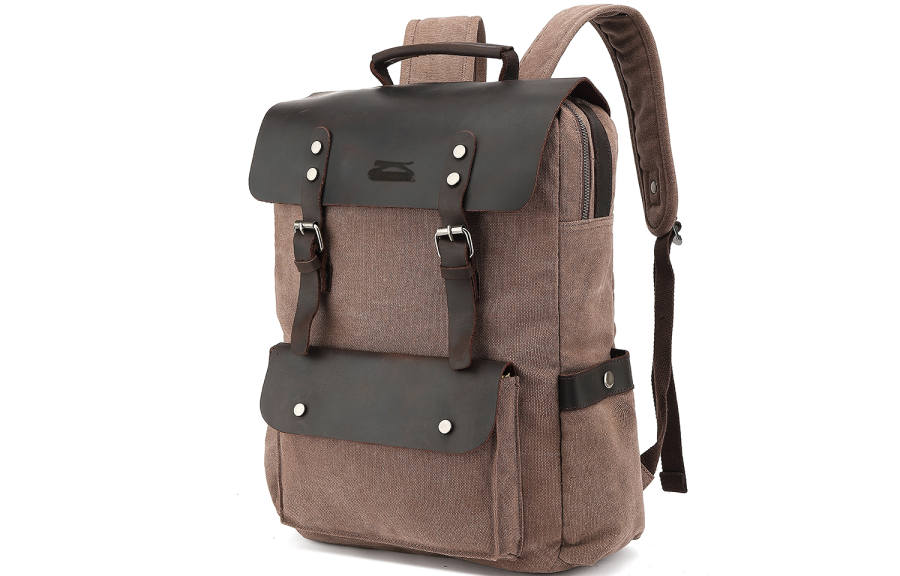 Slazenger Canvas, Top Grain Cow Leather Backpack Unisex Multicolor