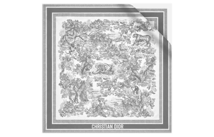 DIOR DIOR Silk Scarf Women's Ivory/Gray