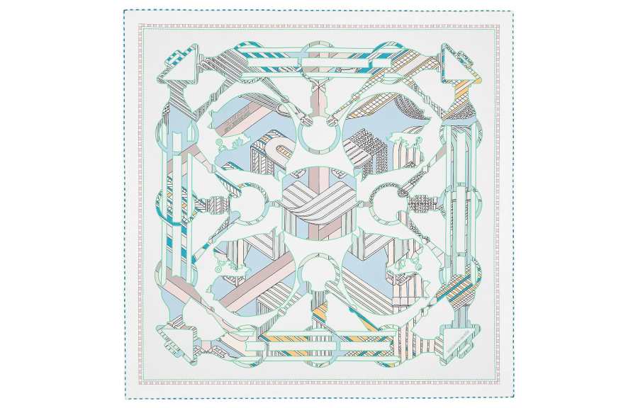 HERMES HERMES Double Sided Square Scarf Light Blue/White