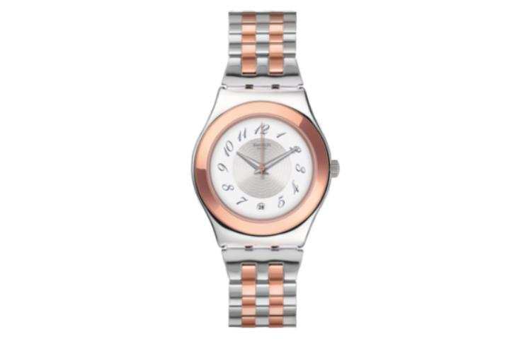 SWATCH Quartz Movement 30m Waterproof Women's Watch 33mm Silver Dial Stainless Steel Case