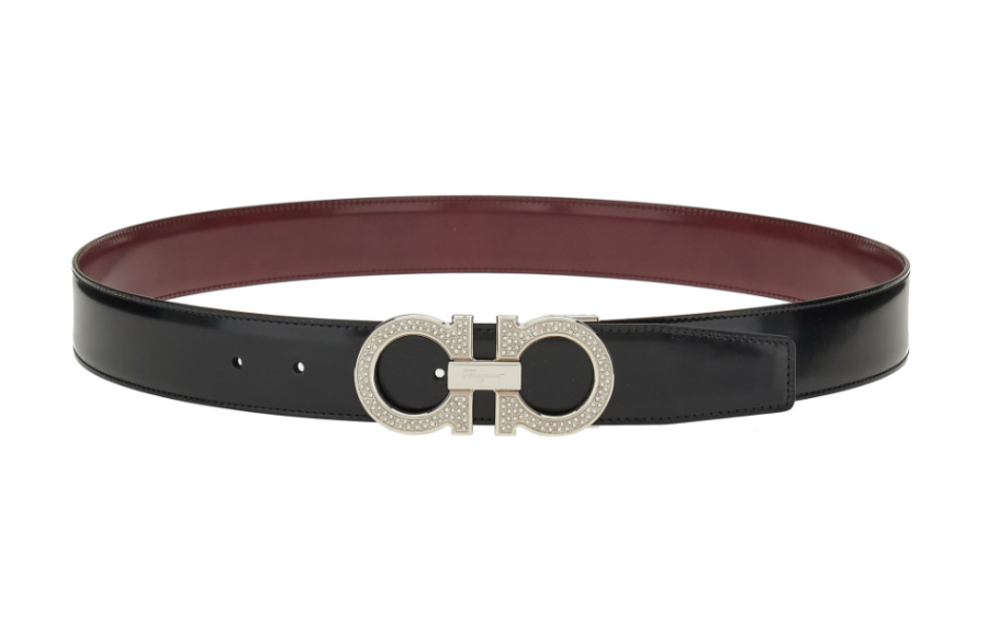 FERRAGAMO Cow Leather Belts Men's Black/Burgundy 3.5cm