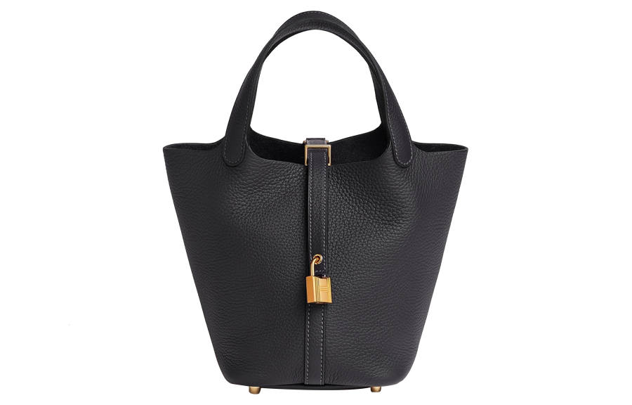 HERMES Picotin Lock Clemence Bullock Leather Basket Bag, Bucket Bag, Handbag 18 Women's 3Y Caban Black Tweed