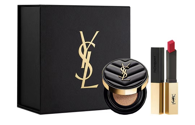 SAINT LAURENT Gold Bar Makeup Sets Easy to Blend Adherent Concealing Lipstick Formal Wear+Black Leather Sample