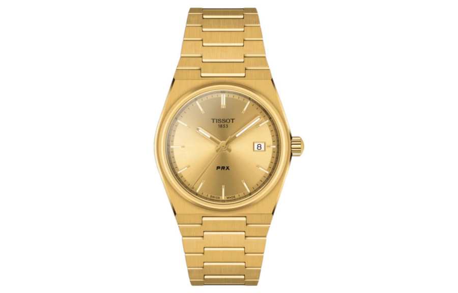 TISSOT PRX Quartz Movement Unisex Watch 35mm Gold Dial Stainless Steel Case