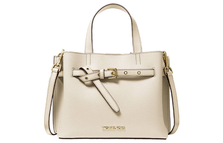 MICHAEL KORS Emilia Cow Leather Tote Bag, Shopping Bag, Commute Bag, Crossbody Handbag Small Women's Milk White