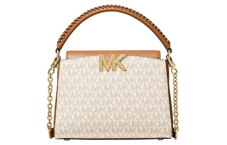MICHAEL KORS Karlie Cow Leather Shoulder Bag, Crossbody Bag, Handbag Small Women's Vanilla White/Acorn Brown