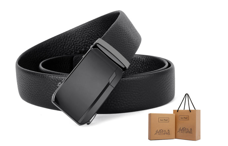 Ace Paul Top Grain Cow Leather Belt Pants Belt Men's Black Width 3.5cm