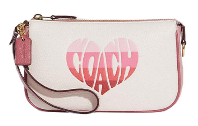 COACH Nolita Cow Leather Pochette, Shoulder Bag, Wrist Clutch Small Women's White & Pink
