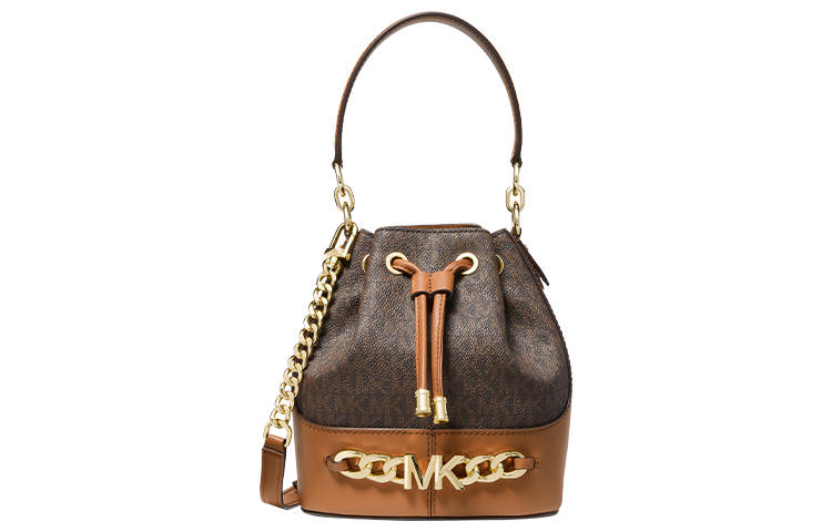 MICHAEL KORS Cow Leather Shoulder Bag, Crossbody Bag, Handbag Small Women's Dark Brown & Acorn Brown