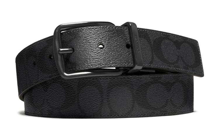 COACH Coated Canvas With Calfskin Leather Belts Men's Charcoal/Black Width 3.8cm