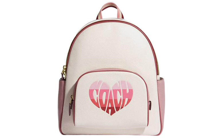 COACH Court Cow Leather With Textile Backpack Large Women's White & Pink
